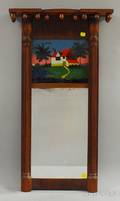 Federal Mahogany Tabernacle Mirror with Reversepainted Glass Tablet Depicting a House