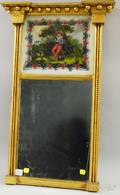 Federal Giltwood Tabernacle Mirror with Reversepainted Glass Tablet Depicting a Young Farmer at Rest