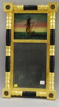 Federal Gilt and Ebonized Splitbaluster Mirror with Reversepainted Tablet