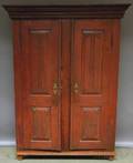 Red and Blackpainted Carved Pine Wardrobe Cabinet with Two Paneled Doors