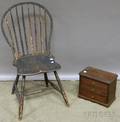 Blackpainted Windsor Side Chair and Small Walnut Threedrawer Trinket Chest