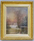 American School 19th20th Century Winter Scene with a Cottage by a Stream