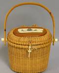 Woven Nantucket Basket Purse with Scrimshawdecorated Ivory Plaque