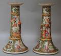 Pair of Chinese Export Rose Medallion Pattern Porcelain Candlesticks