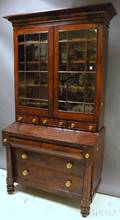 Classical Glazed Mahogany and Mahogany Veneer Writing DeskBookcase