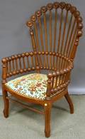 Hunzingertype Victorian Aesthetic Upholstered Turned Oak Lollipop Armchair