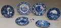 Six Blue Transferdecorated Staffordshire Pottery Table Items