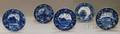 Five Blue Transferdecorated Pottery Dinner Plates with Massachusetts Views