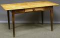 Country Scrubbedtop Brownpainted Wood Kitchen Table with Singledrawer and Tapering Legs
