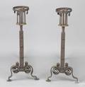 Pair of Samuel Yellin wrought iron andirons early 20th c