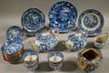 Twentysevenpiece Meir Blue Transferdecorated and Pink Lustre Staffordshire Partial Tea Set and Two Pairs of Plates