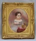 American School 19th Century Portrait of a Little Girl with a Basket of Flowers