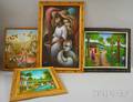 Haitian School 20th Century Four Framed Oil Paintings RonyJoseph Deetjen b 1953 View with Field Workers