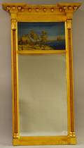 Federal Giltwood Tabernacle Mirror with Eglomise and Reversepainted Glass Tablet Depicting a View from a Cottage to a Distant Sailing