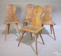Assembled set of 4 Moravian plank seat chairs mid 18th c