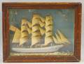 Folk Painted Wood and Paper Threemasted Sailing Ship Diorama