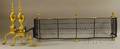 Brass and Wire Serpentine Fireplace Fender and a Pair of Brass Urnform Andirons