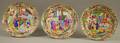 Three Chinese Export Porcelain Rose Mandarin Pattern Dinner Plates