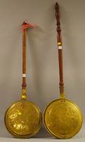 Two Brass Bedwarmers with Turned Wood Handles