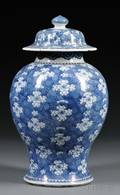 Blue and White Hawthorne Vase and Cover