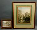 Two Framed Watercolors Johann George Schedler Swiss 17771866 River Gorge with Bridge
