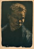 Kthe Kollwitz German 18671945 Brustbild einer Arbeiterfrau mit blauem Tuch