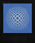 Victor Vasarely HungarianFrench 19061997 Untitled Tuz in Blue and Silver