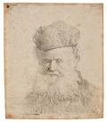 Rembrandt van Rijn Dutch 16061669 Bust of an Old Man with a Fur Cap and Flowing Beard Nearly Full Face Eyes Direc