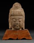 Stone Bodhisattva Head with Stand