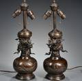 Pair of Bronze Vases Mounted as Lamps