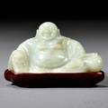 Stone Figure of Budai with Wood Stand