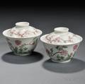 Pair of Famille Rose Covered Tea Bowls