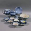 Sixteen Blue Spatterware Pottery Items