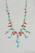 18kt Gold Turquoise and Coral Bead Fringe Necklace Paul Morelli
