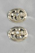 Pair of Silver and Moonstone Brooches Georg Jensen