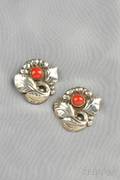 Pair of Sterling Silver and Coral Brooches Georg Jensen