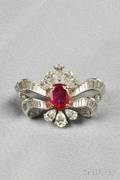 Platinum Ruby and Diamond Brooch
