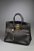 Ladys Black Leather Birkin Handbag Hermes
