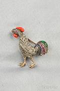 Rosecut Diamond Rooster Brooch