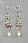 18kt White Gold Diamond and Cultured Pearl Earpendants