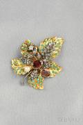19kt Gold and Silver Gemset Leaf Brooch