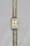 Art Deco Platinum and Diamond Wristwatch Retailed by A Stowell  Co