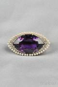 Edwardian Amethyst Pearl and Diamond Brooch