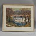 Henry L Hoffman American 20th Century The Falls and Covered Bridge Saxtons River VT