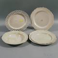 Five Staffordshire Saltglazed Stoneware Plates and Bowl