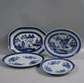 Four Blue and White Chinese Export Porcelain Platters