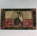 Pictorial Hooked Rug of a Cat on a Red Tiled Floor