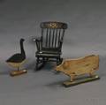 Two Wooden Animals and a Blackpainted Childs Armrocker