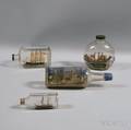 Four Folk Art Mixedmedia Ships in Glass Bottles