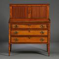 Federal Mahogany Wavy Birch and Birdseye Maple Inlaid Tambour Desk
